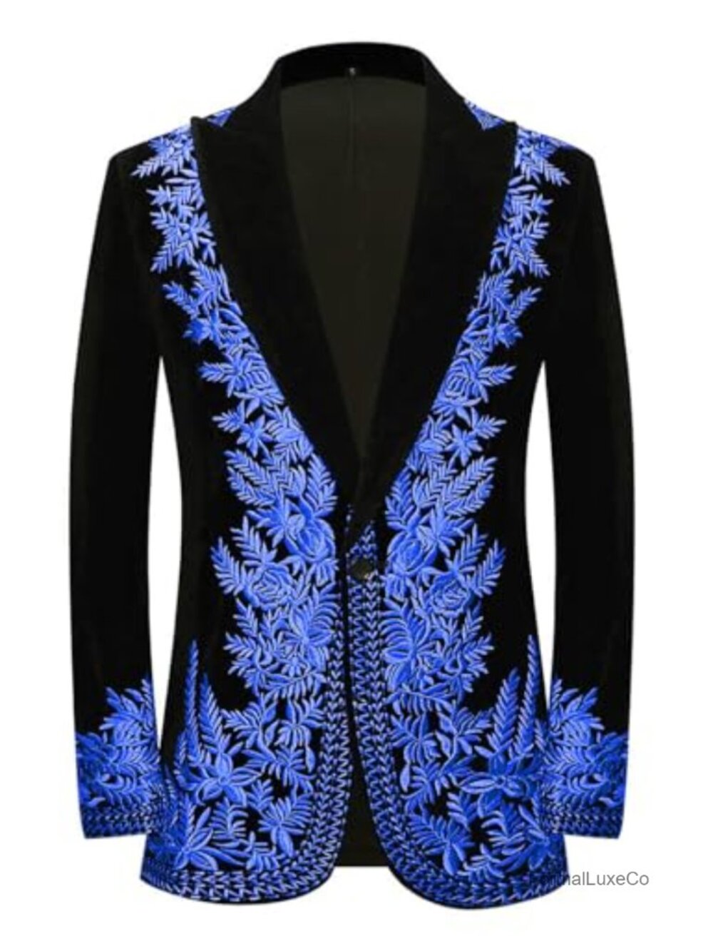 Men's Floral Embroidered Slim Fit Blazer Wedding Prom Party Peak Lapel - Picture 1 of 5